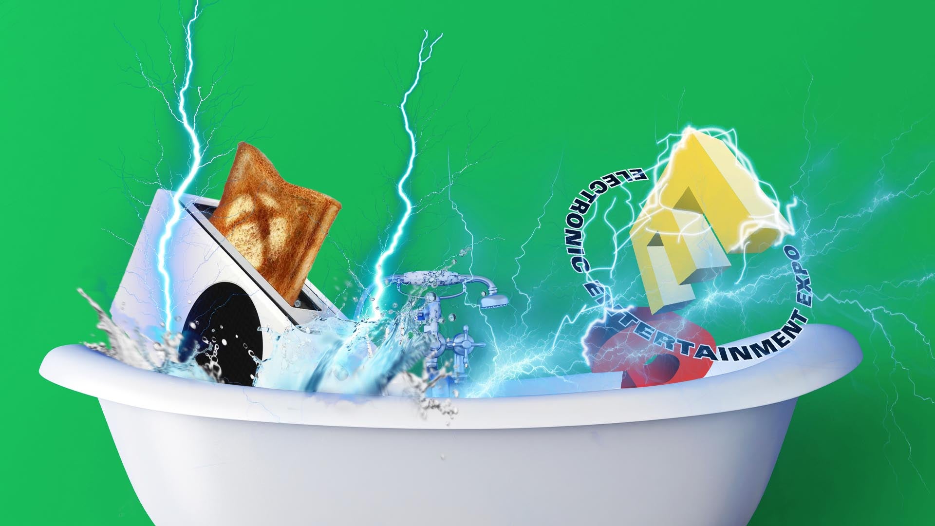 An Xbox toaster plunges into a bath, electrifying the E3 logo - 1