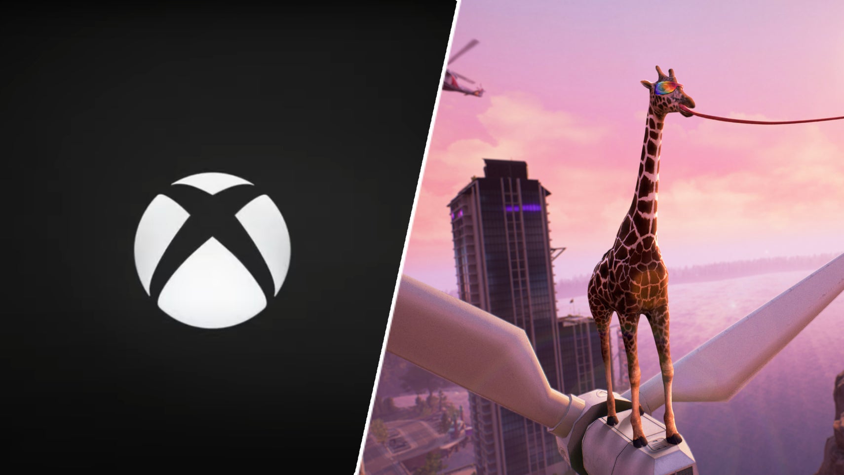 The Xbox logo next to a giraffe in Goat Simulator Remastered. - 1