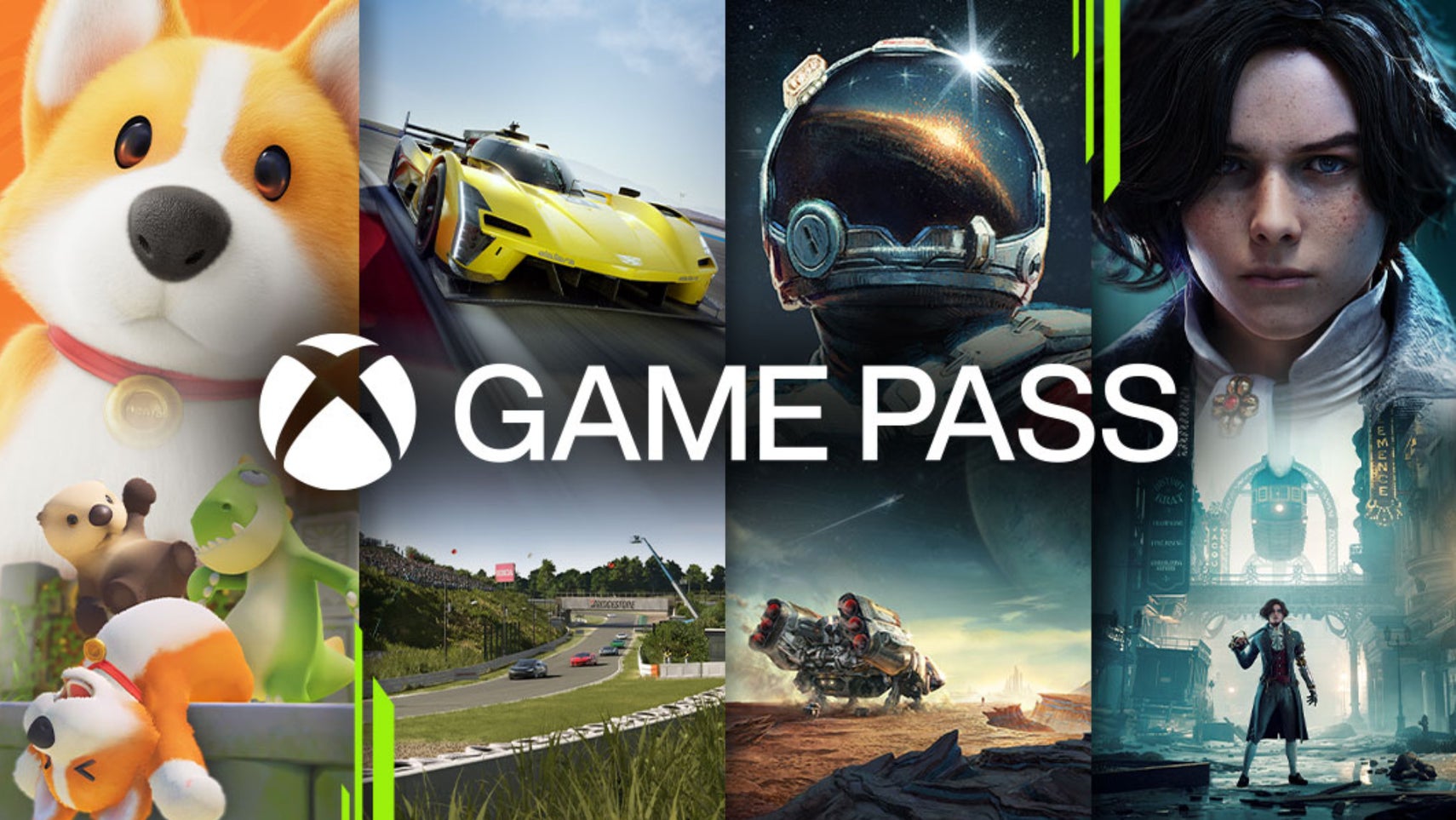The Xbox Game Pass logo on top of art for some Game Pass games. - 1