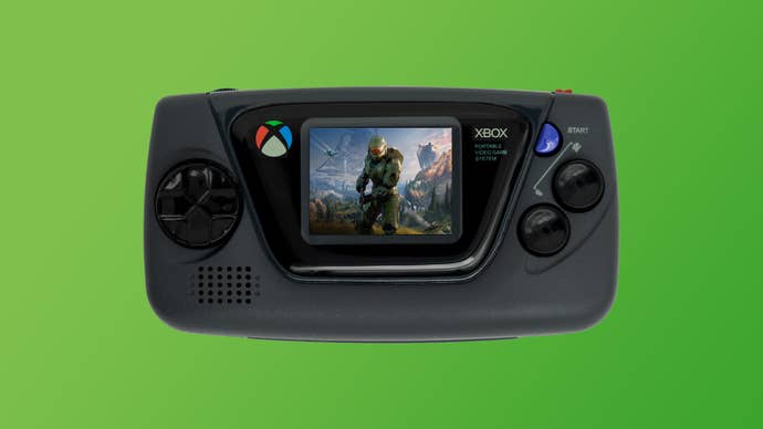 An artist’s rendition of an Xbox handheld (which is basically just a Sega Game Gear with a picture of Master Chief superimposed onto the screen).