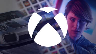 Joanna Dark, a Ferrari, and the Xbox logo overlaid against a grid of Xbox games.