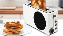 The Xbox Series S toaster next to some toast with the Xbox logo on