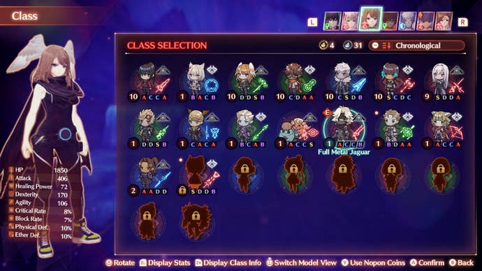 Xenoblade Chronicles 3 class selection screen