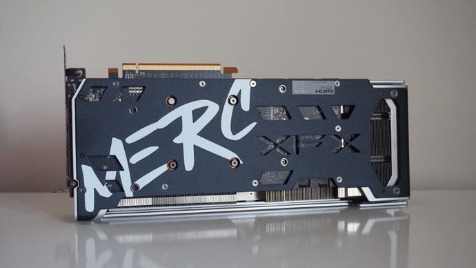 XFX’s Radeon RX 6700 XT Speedster Merc 319 Black Edition graphics card from the back