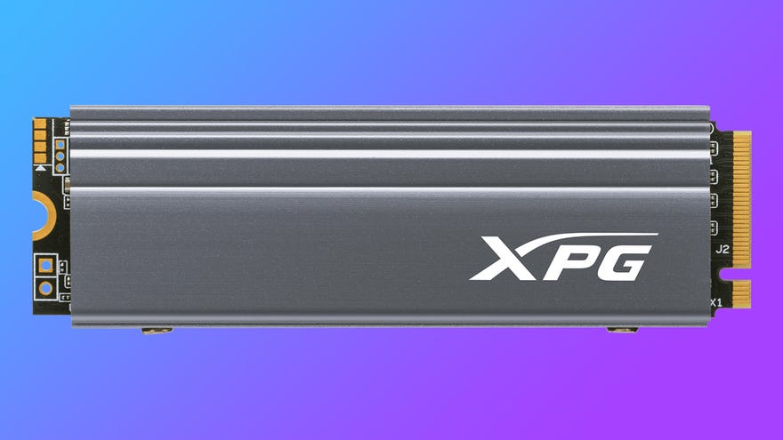 a photo of an xpg s270 pcie 4.0 nvme ssd. it comes with a chunky metal heatsink.