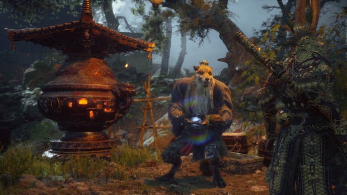 Xu Dog gets ready to sell the player some Pills in Black Myth: Wukong.