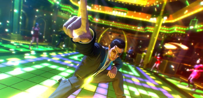 Majima dancing in a Yakuza 0 screenshot.