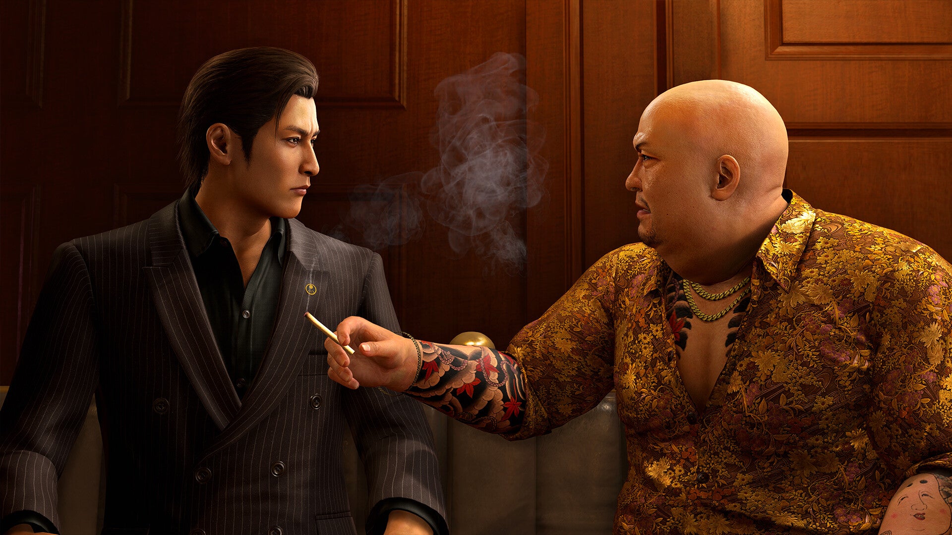 Tsuyoshi Kanda (right) speaks to Dark Ties protagonist Yoshitaka Mine (left). - 4
