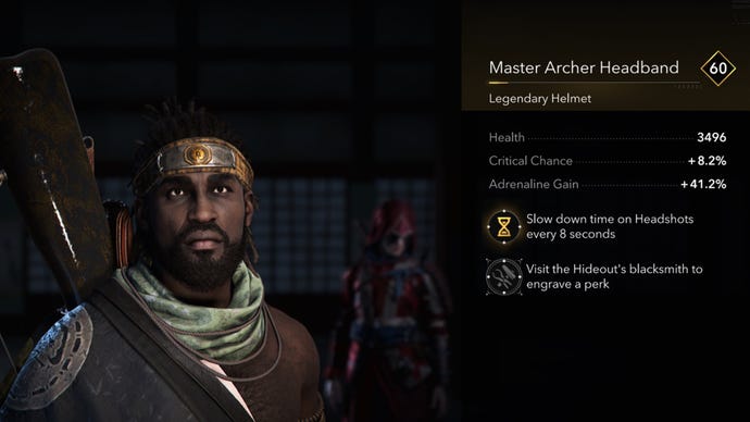 La diadema maestra de Yasuke en la banda de arquero en Assassin's Creed Shadows.