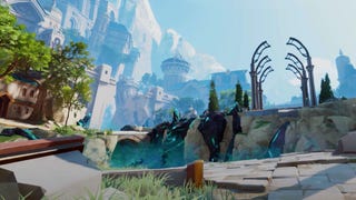 A shot from the teaser trailer for Yellow Brick Games' still-mysterious debut title, showing a beautiful but seemingly abandoned fantasy kingdom under a hazy blue sky.
