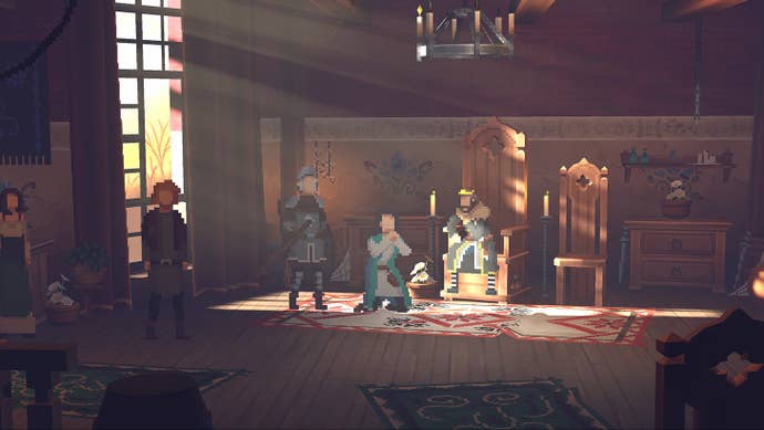 A man is on his knees in front of a king and his guards in Yes, Your Grace: Snowfall