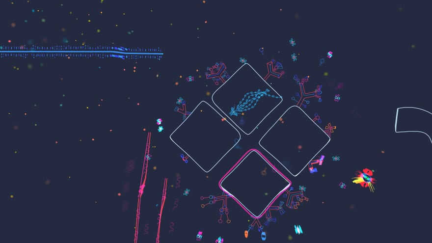 Space jellyfish Ynglet swims about in a navy world with lots of pretty doodles.