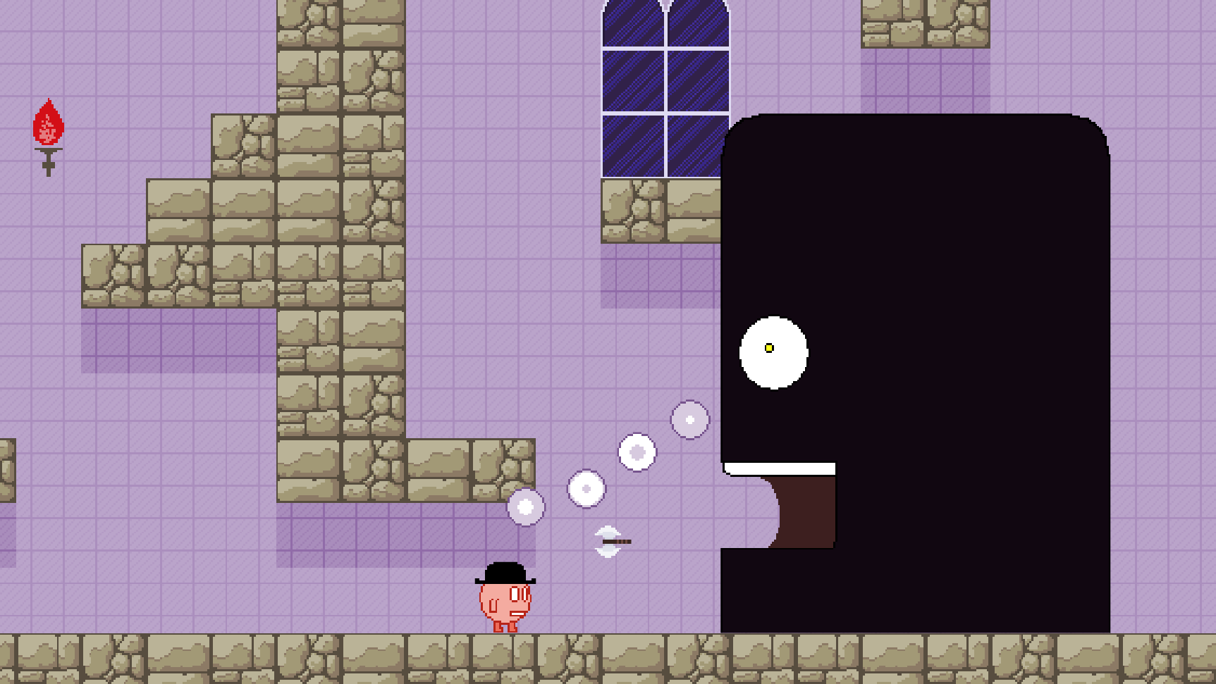 Fruitlessly flinging axes at a giant boss in a You Have To Burn The Rope screenshot.