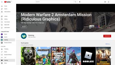 screenshot of YouTube Gaming home page