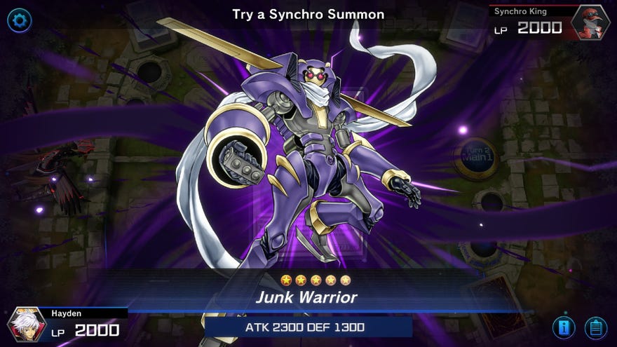 Yu-Gi-Oh Master Duel Junk Warrior art during a Synchro Summon