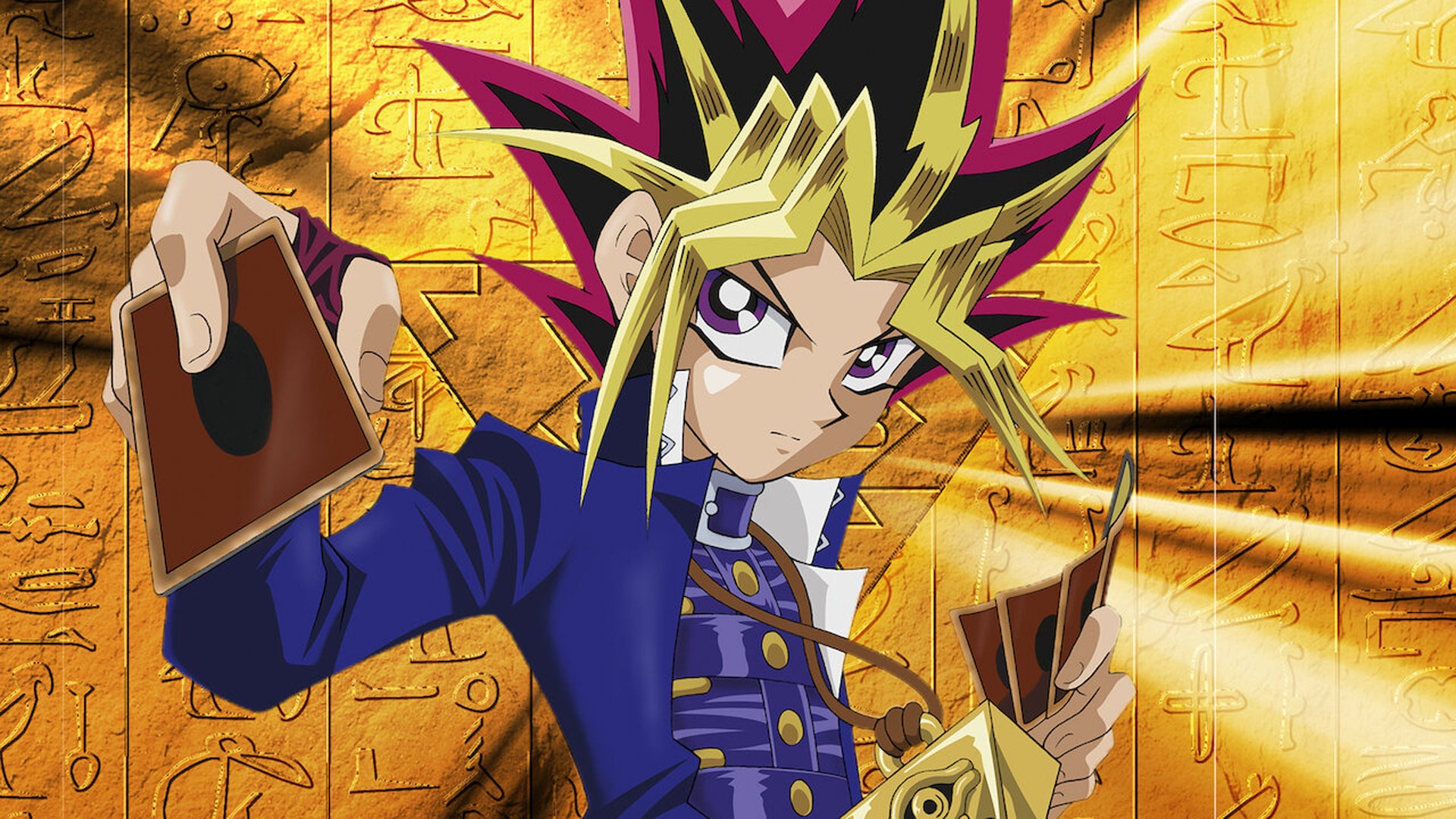 Yu-Gi-Oh! hero Yugi prepares to play a card in artwork for the anime series - 1