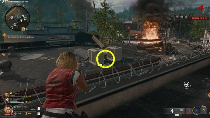 The location of an Aetherella statue hidden behind two air conditioning units on the Black Ops 6 Liberty Falls map.