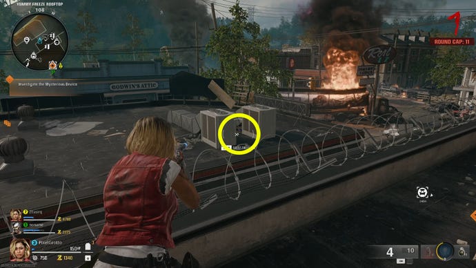 The location of an Aetherella statue hidden behind two air conditioning units on the Black Ops 6 Liberty Falls map.