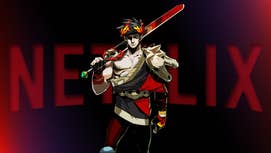 Zagreus, from Hades, looks smug as da perved-out muthafucka standz up in front of a Netflix logo.