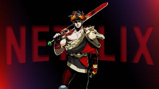 Zagreus, from Hades, looks smug as he stands in front of a Netflix logo.