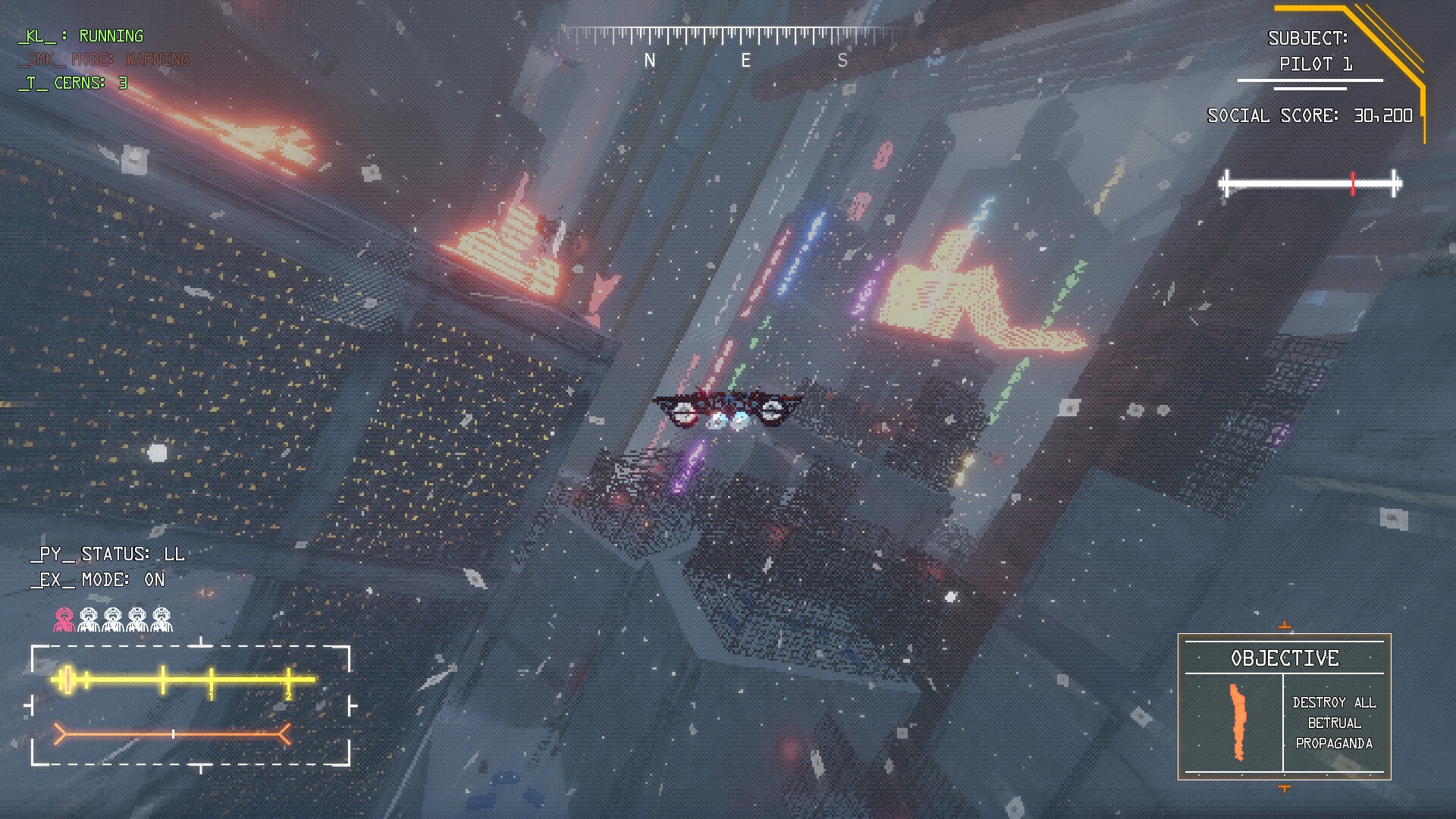 A plane flies through a cityscape in Zakon - 79