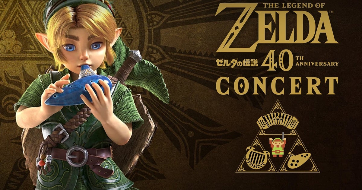 The Legend of Zelda logo displayed alongside concert venue tour information