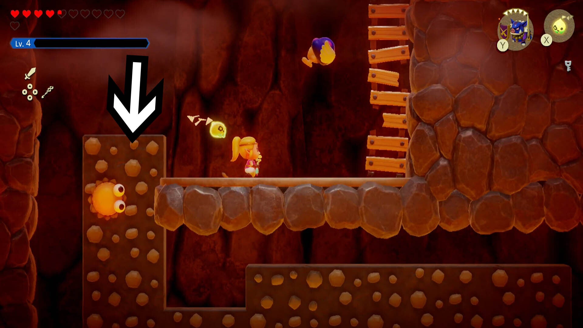 zelda echoes of wisdom eldin temple climbable wall down to big key chest