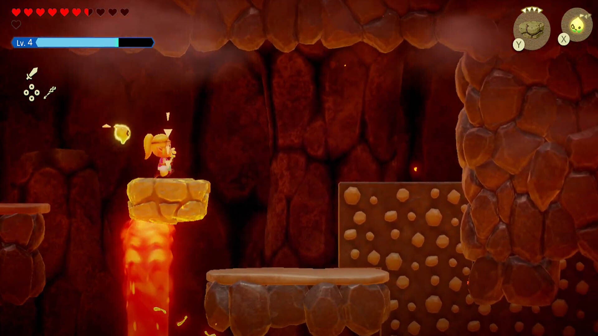 zelda echoes of wisdom eldin temple riding lava rock over to climbable wall