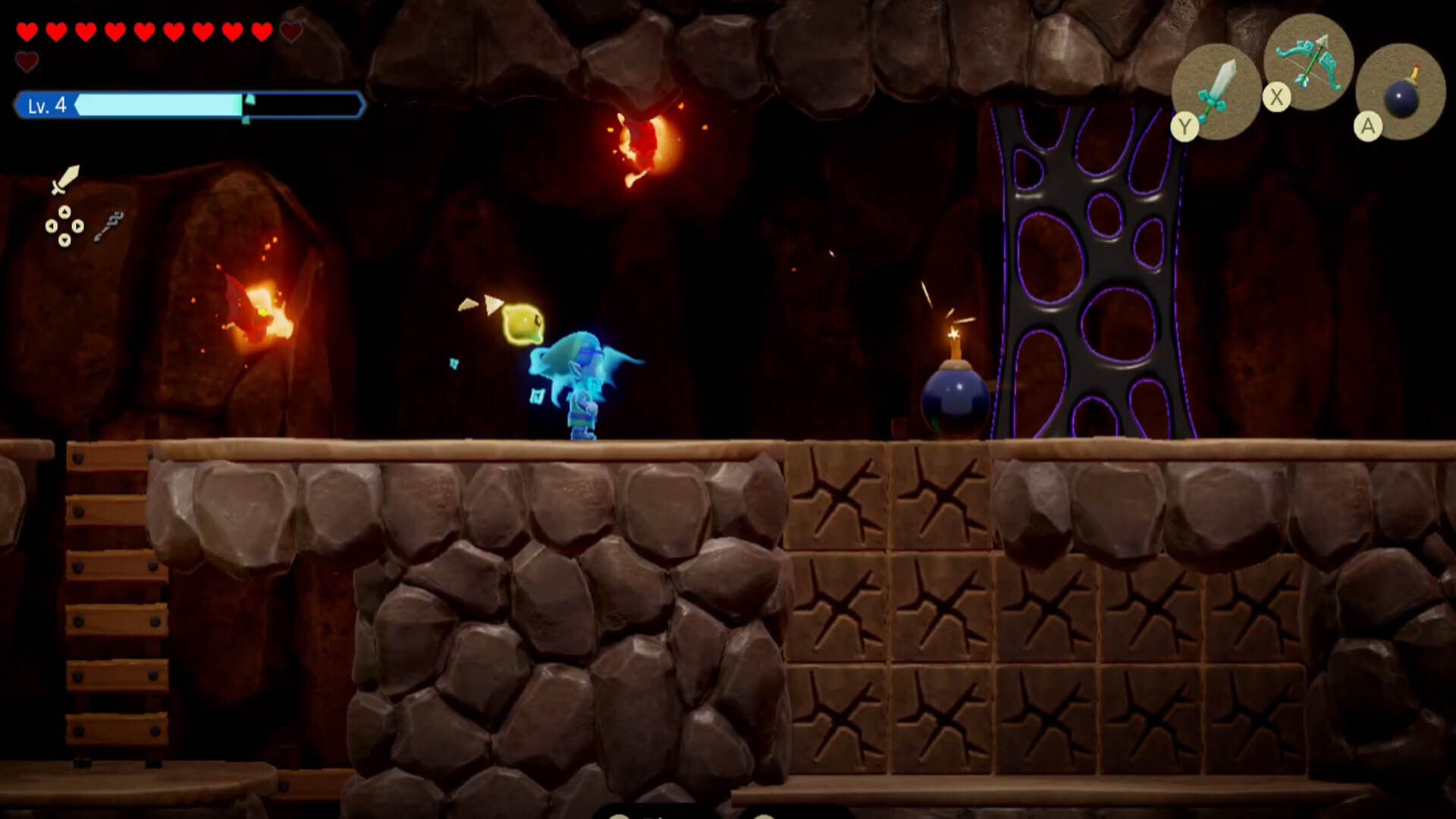 zelda echoes of wisdom eldin temple throwing bombs at goo wall