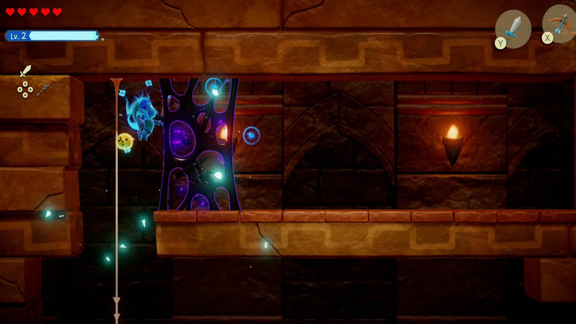 zelda echoes of wisdom gerudo sanctum dungeon attacking goo wall mid-air in swordfighter form