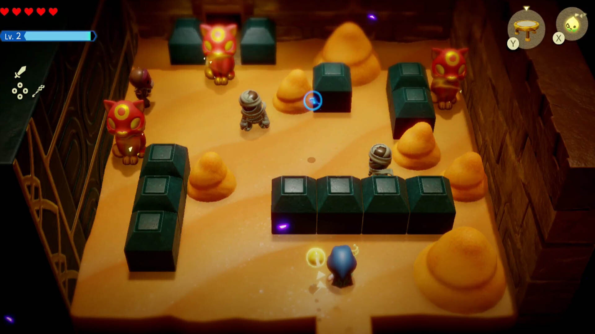 zelda echoes of wisdom gerudo sanctum dungeon cat statue and enemy room