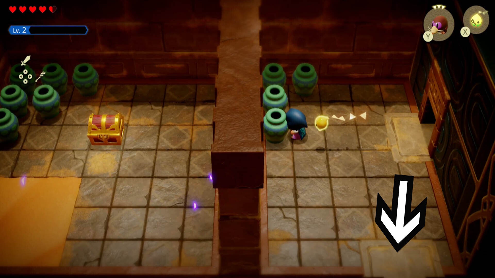 zelda echoes of wisdom gerudo sanctum dungeon chest behind wall section