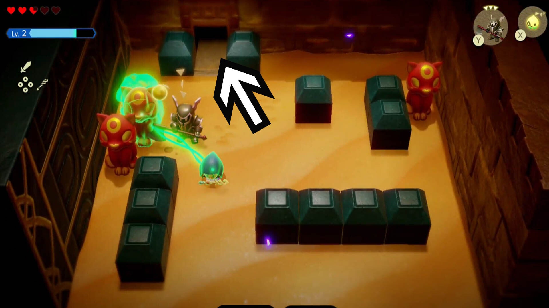 zelda echoes of wisdom gerudo sanctum dungeon moving cat statue with bind to reveal door