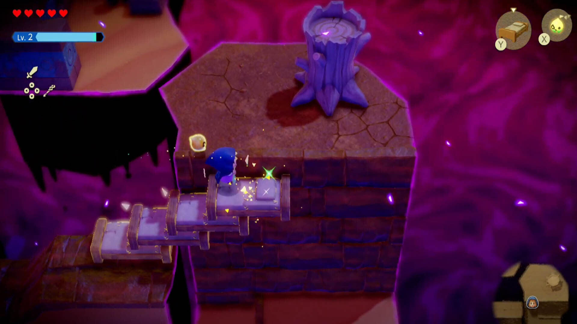 zelda echoes of wisdom gerudo sanctum dungeon outside area right side pathway bed steps to tall area