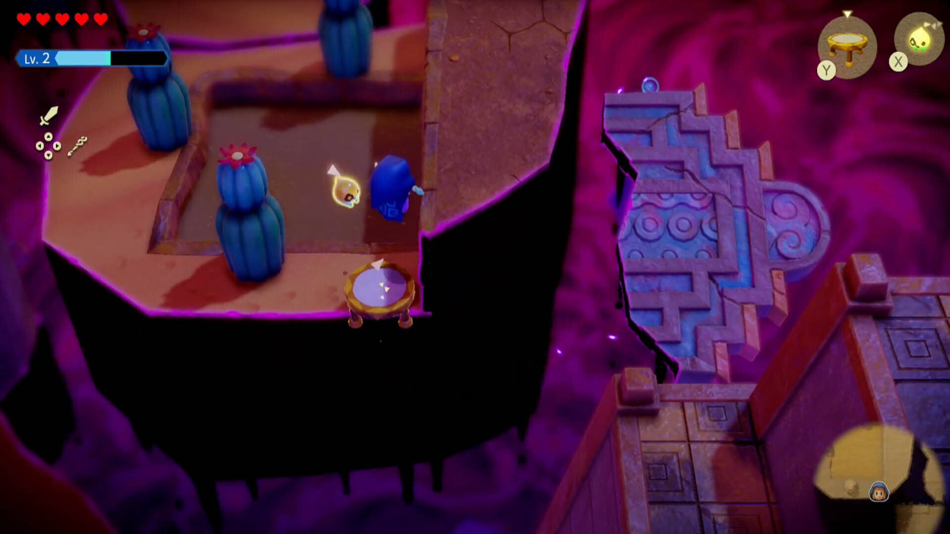 zelda echoes of wisdom gerudo sanctum dungeon outside zelda using trampoline to reach area past cacti trio