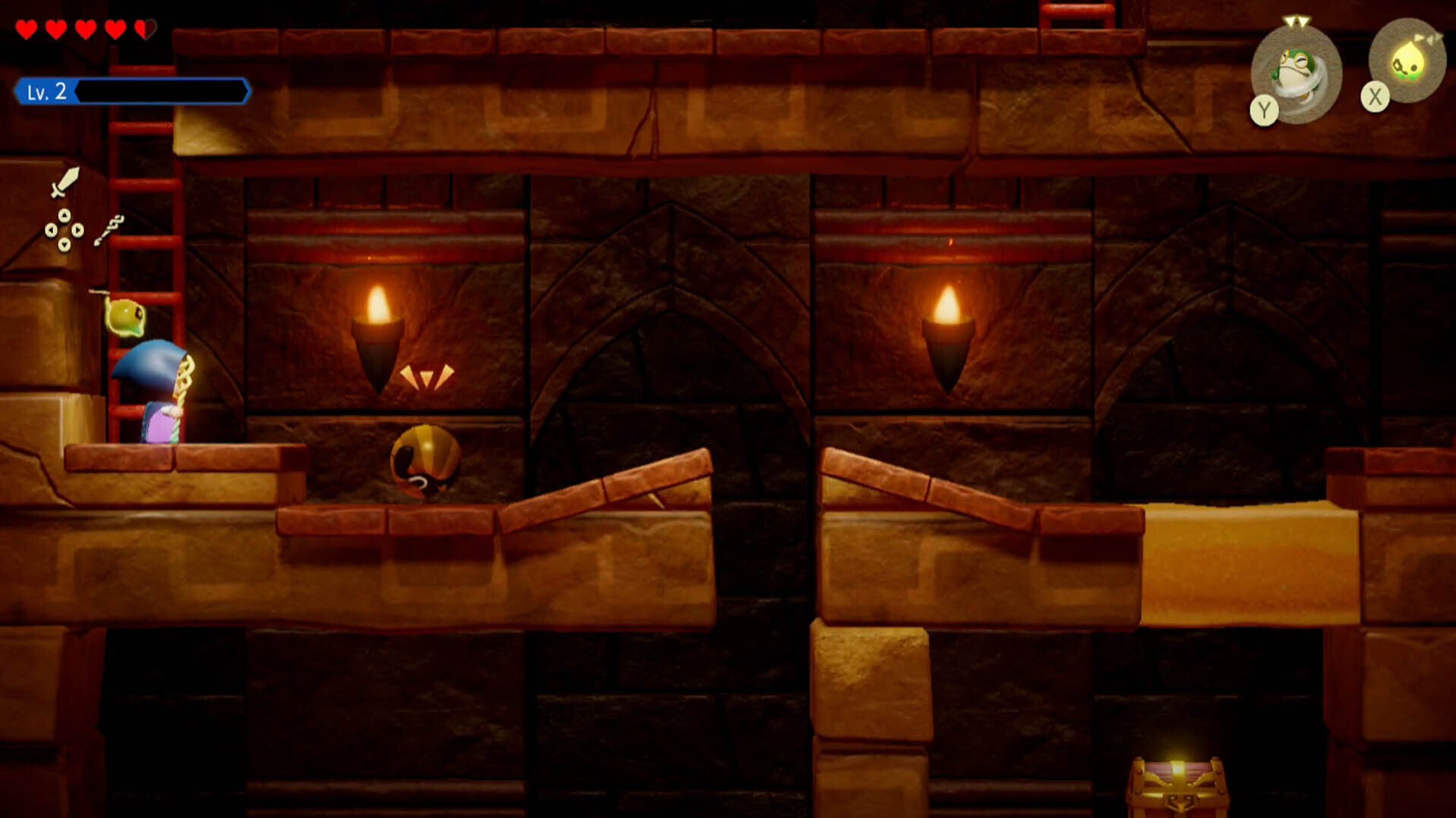 Zelda echoes of wisdom gerudo sanctum dungeon zelda facing rolling enemy