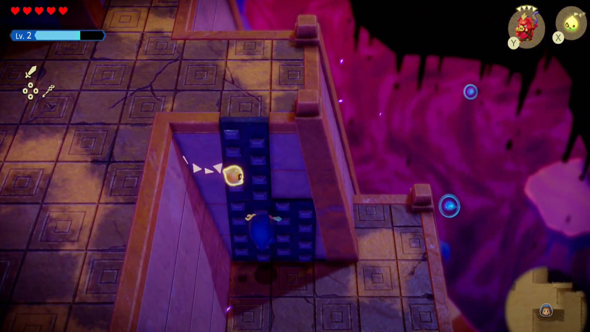 zelda echoes of wisdom gerudo sanctum dungeon rooftop zelda climbing down right side wall