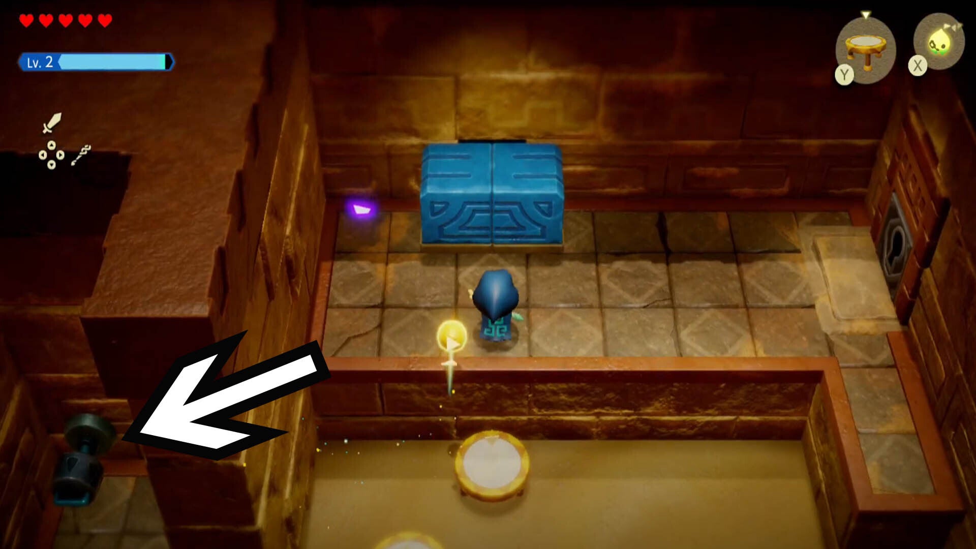 zelda echoes of wisdom gerudo sanctum dungeon second blue box puzzle pull device location