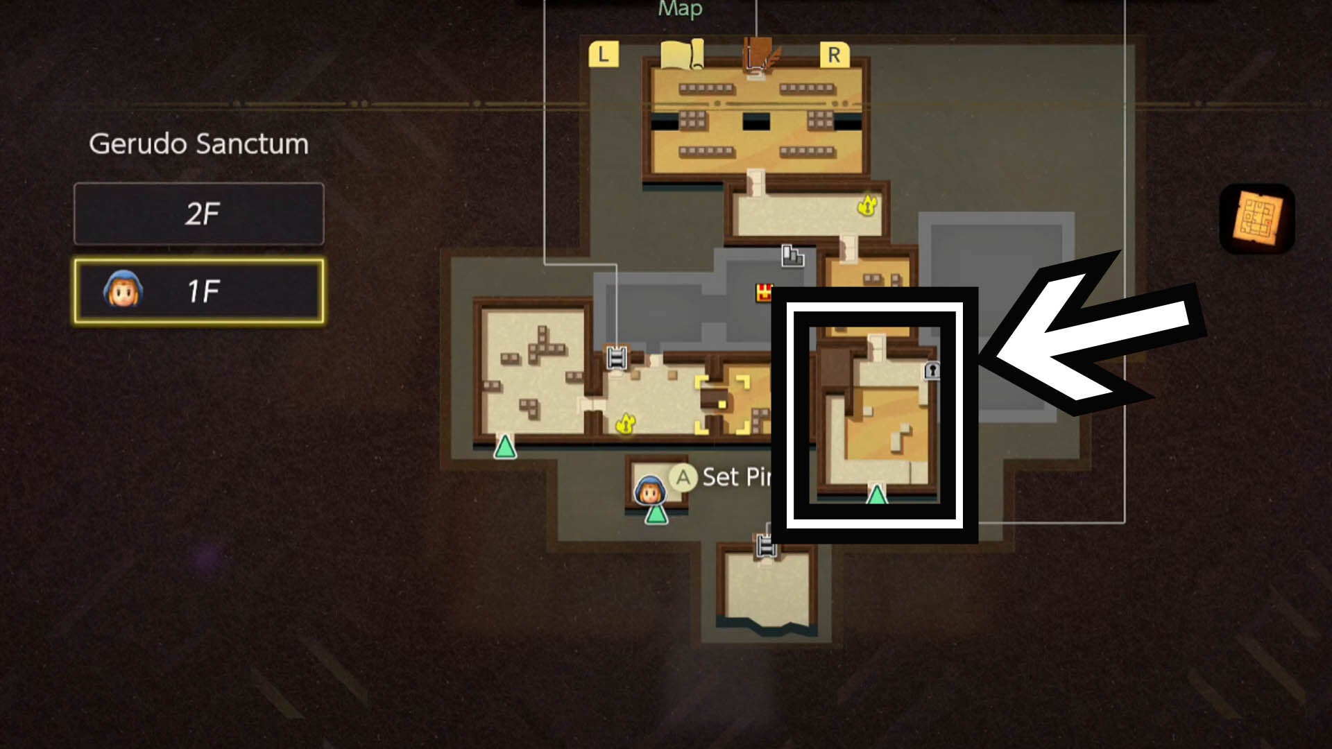 zelda echoes of wisdom gerudo sanctum dungeon second locked door map location