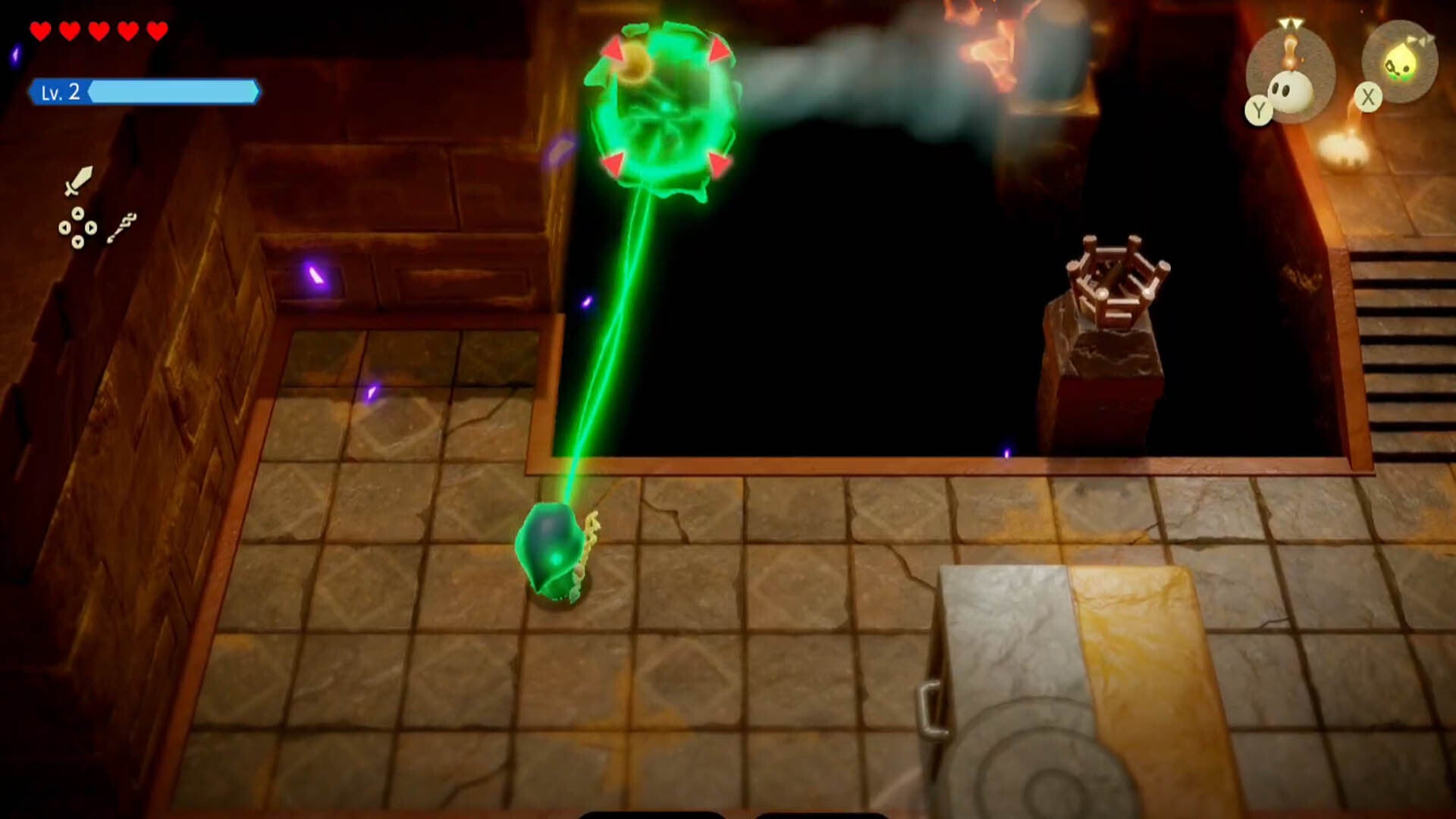 zelda echoes of wisdom gerudo sanctum dungeon torch puzzle pulling device away with bind