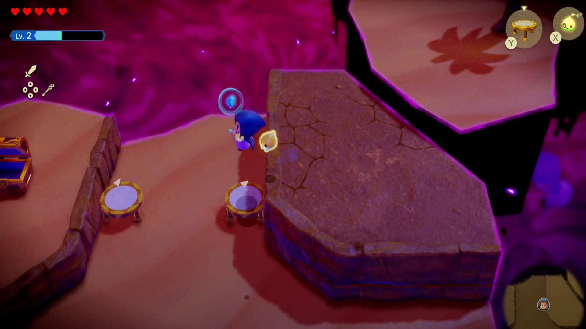 zelda echoes of wisdom gerudo sanctum dungeon trampoline to continue left side path to right platform