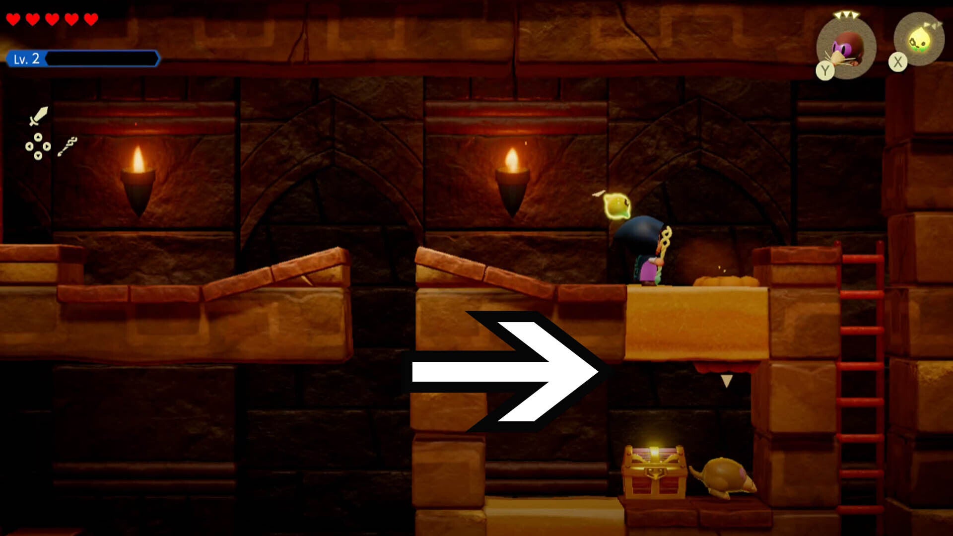 zelda echoes of wisdom gerudo sanctum dungeon using holmill to get to chest in sand