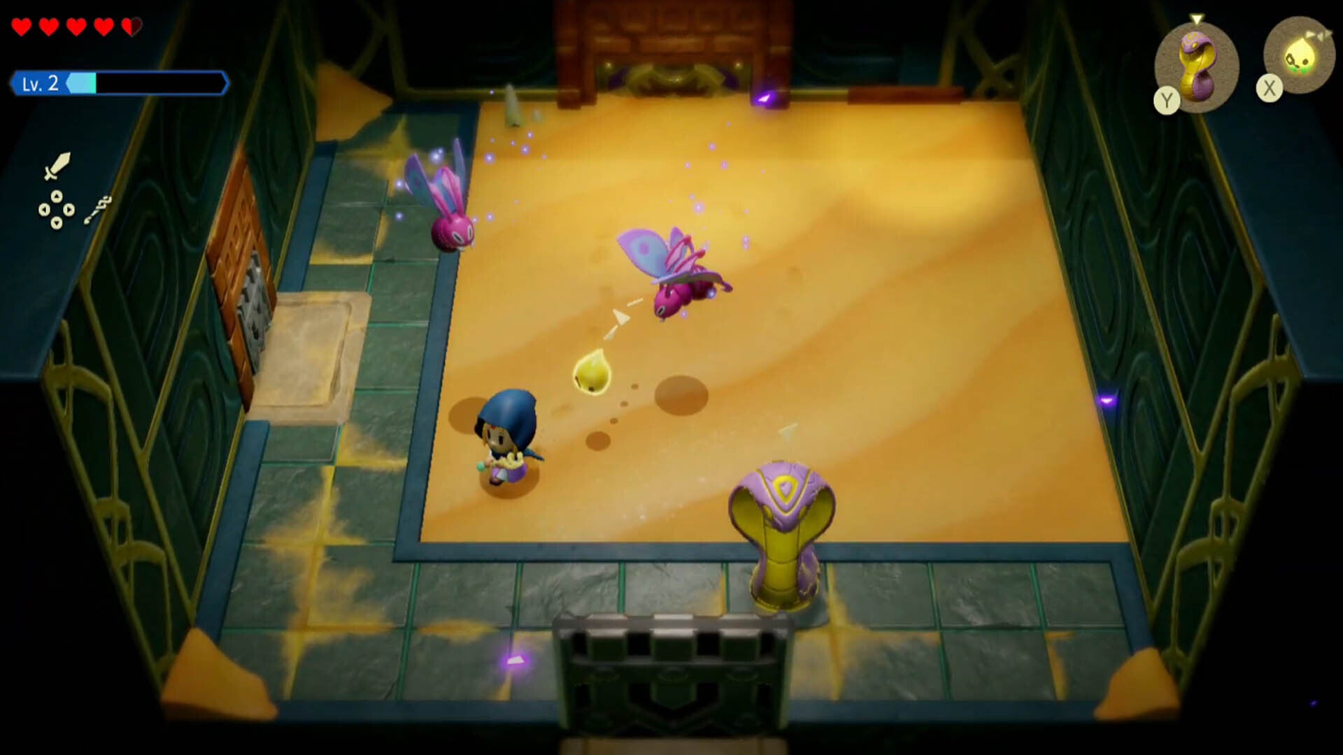 zelda echoes of wisdom gerudo sanctum dungeon zelda running from mothra duo