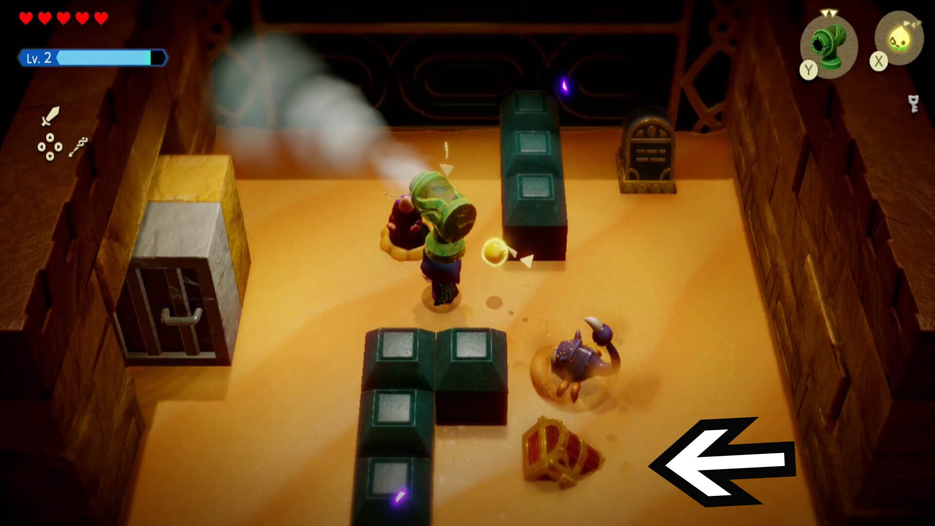 zelda echoes of wisdom gerudo sanctum mysterious tablet tribute clue and chest room one