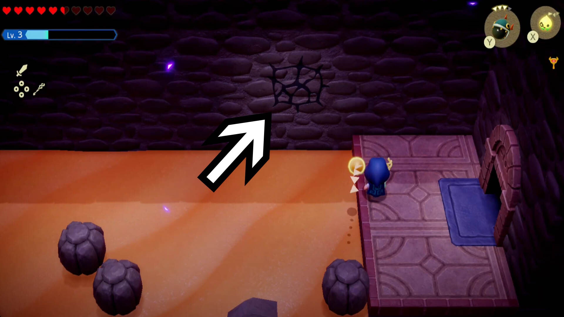 zelda echoes of wisdom hyrule castle dungeon crack in wall for chest