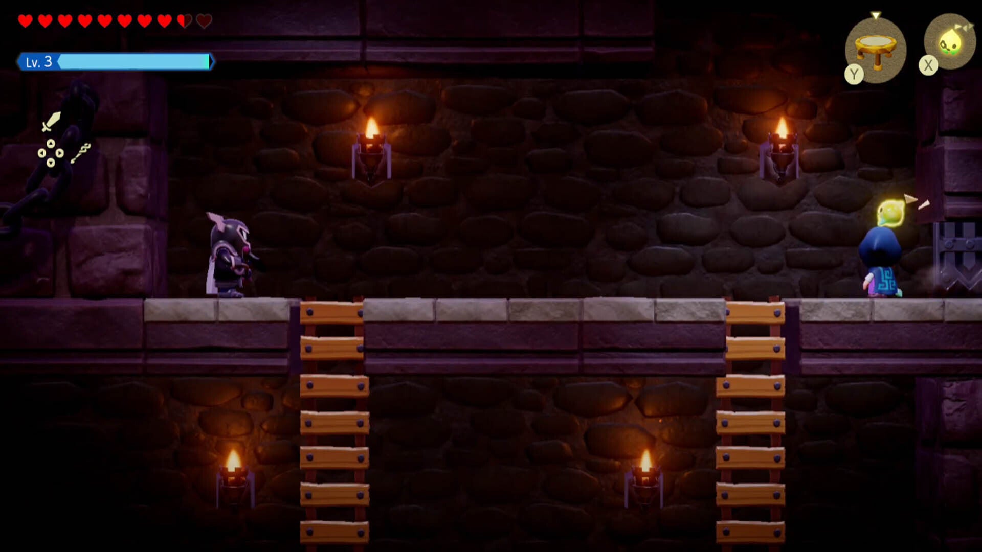 zelda echoes of wisdom hyrule castle dungeon dark nut enemy area with ladders