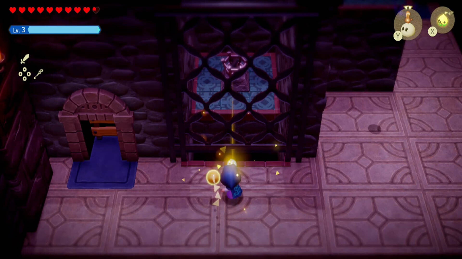 zelda echoes of wisdom hyrule castle dungeon first torch behind wall