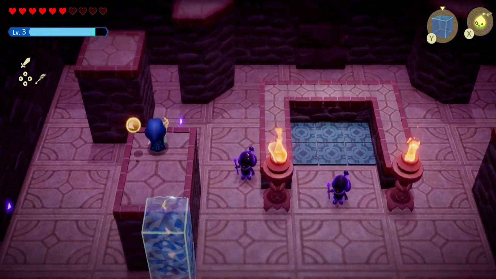 zelda echoes of wisdom hyrule castle dungeon guard room standing on top of first column