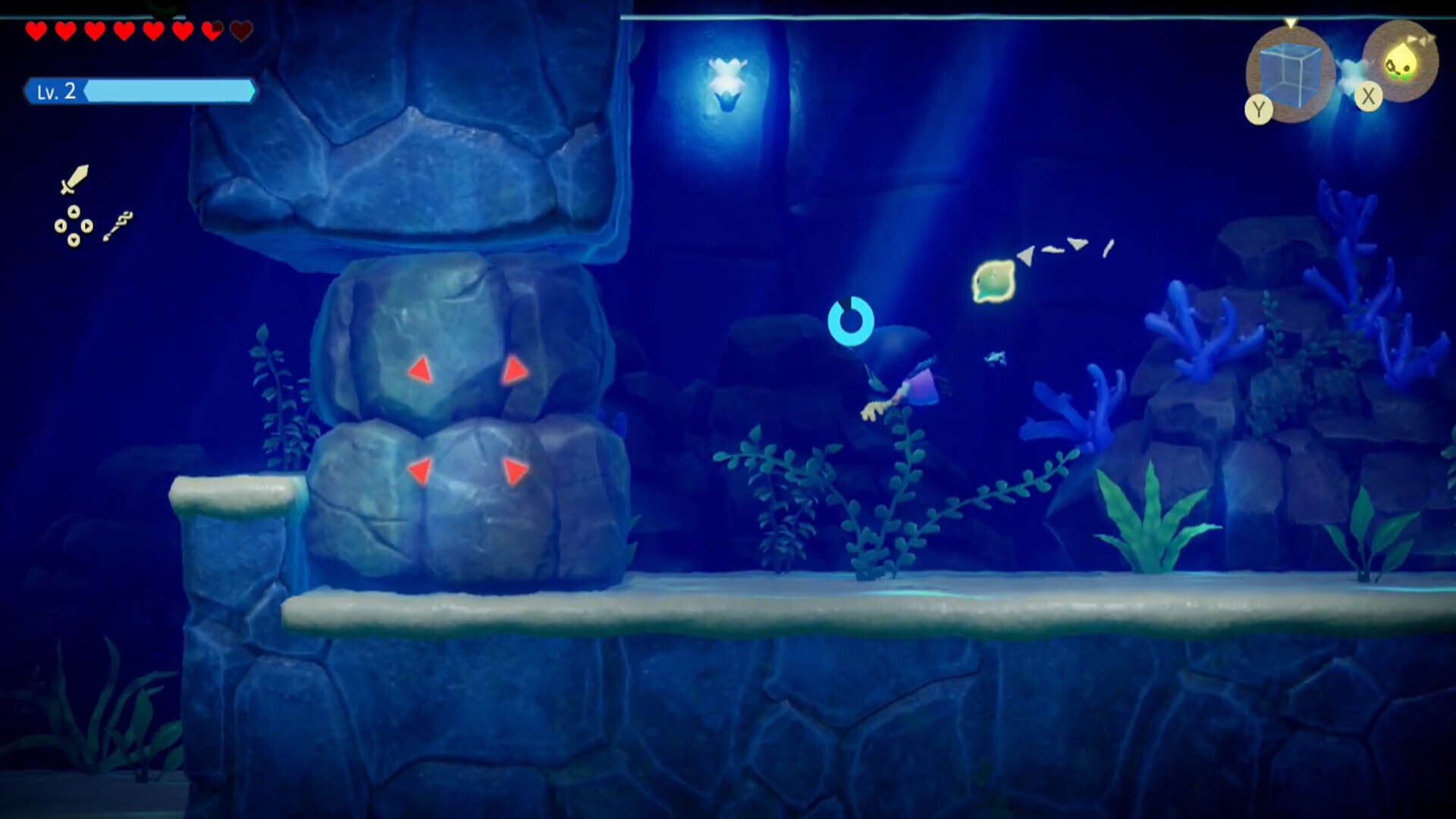 zelda echoes of wisdom jabul ruins dungeon first section first rock blocking path