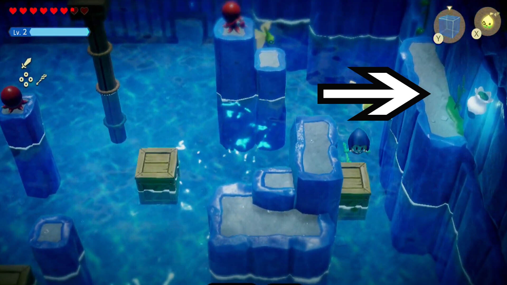 zelda echoes of wisdom jabul ruins dungeon higher platform to right of chompfin area